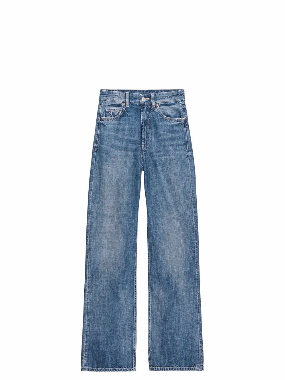 Zara Medium Blue Flared Wide-Leg Jeans
